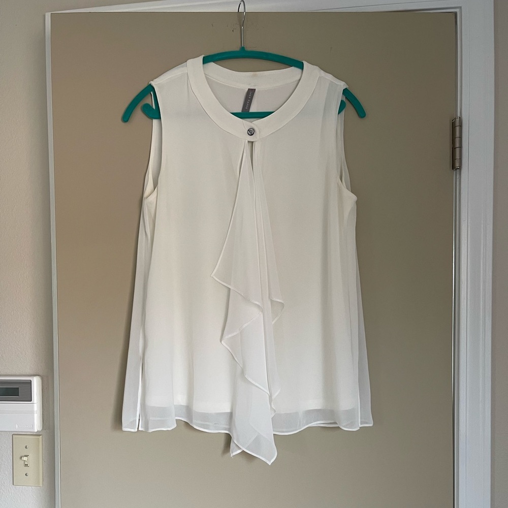 NWOT. Last Tango Ivory Blouse with Chiffon Ruffle. M